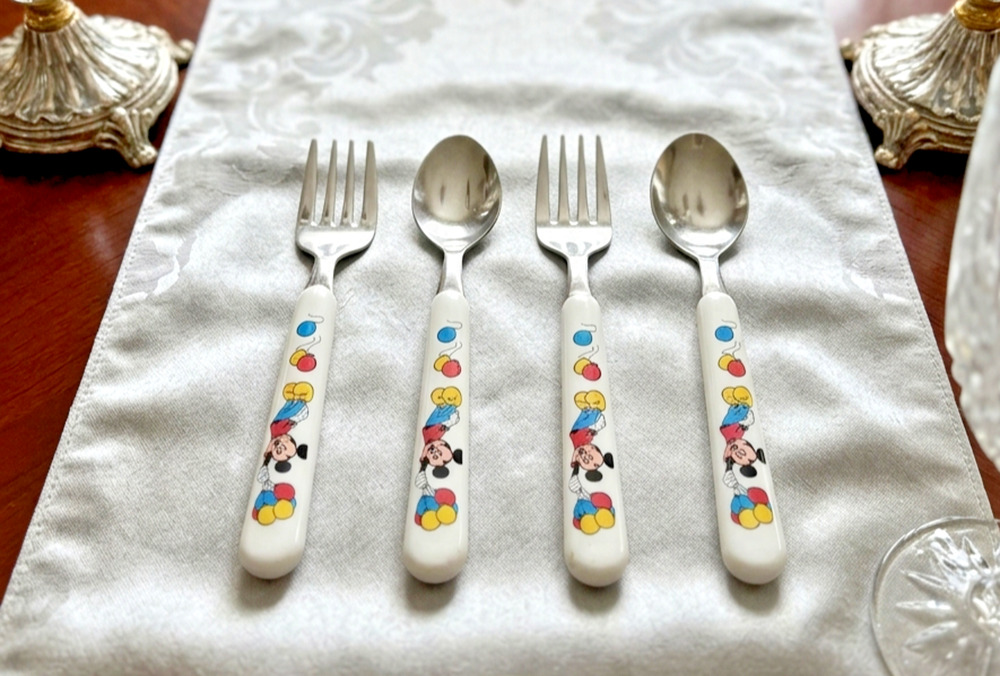 Vintage Disney Mickey Mouse Flatware Set 4pc Stainless Steel Child Forks Spoons